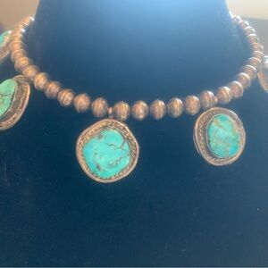 Turquoise and Silver Beaded Necklace. Beautiful native necklace!